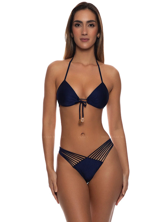 Molded Push-Up Bandeau Halter-Strappy Ruched Back Bikini